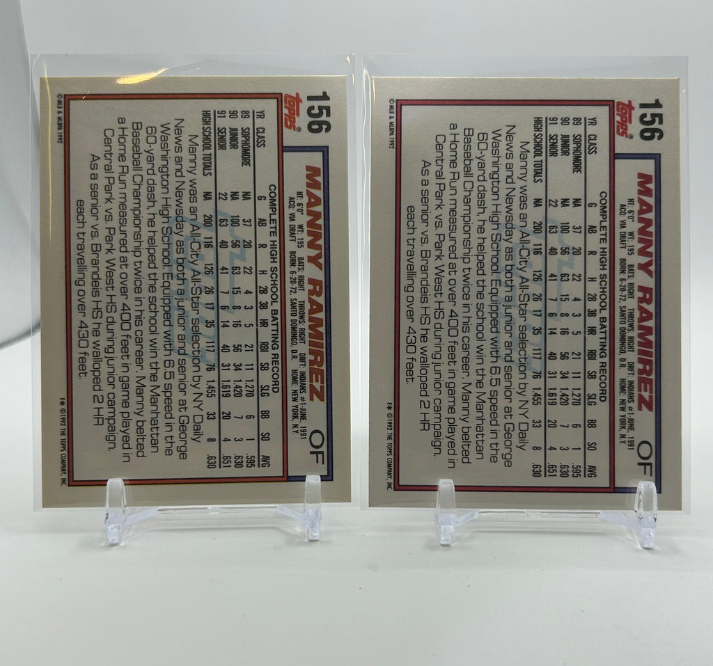 1992 Topps Manny Ramirez Rookie Prospect #156 Set (x2)