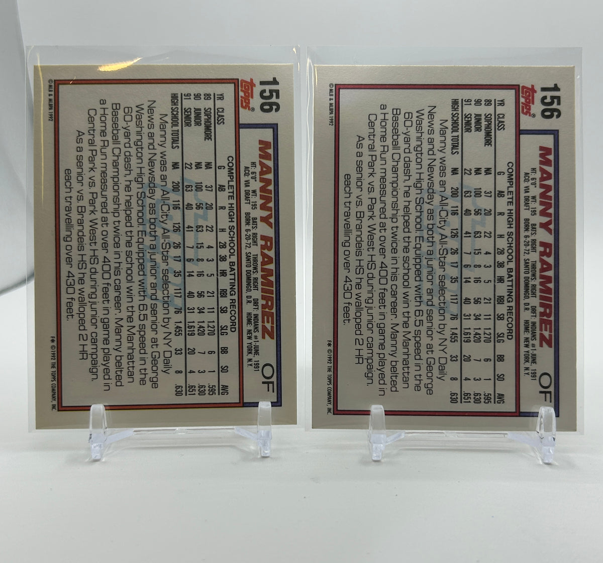1992 Topps Manny Ramirez Rookie Prospect #156 Set (x2)