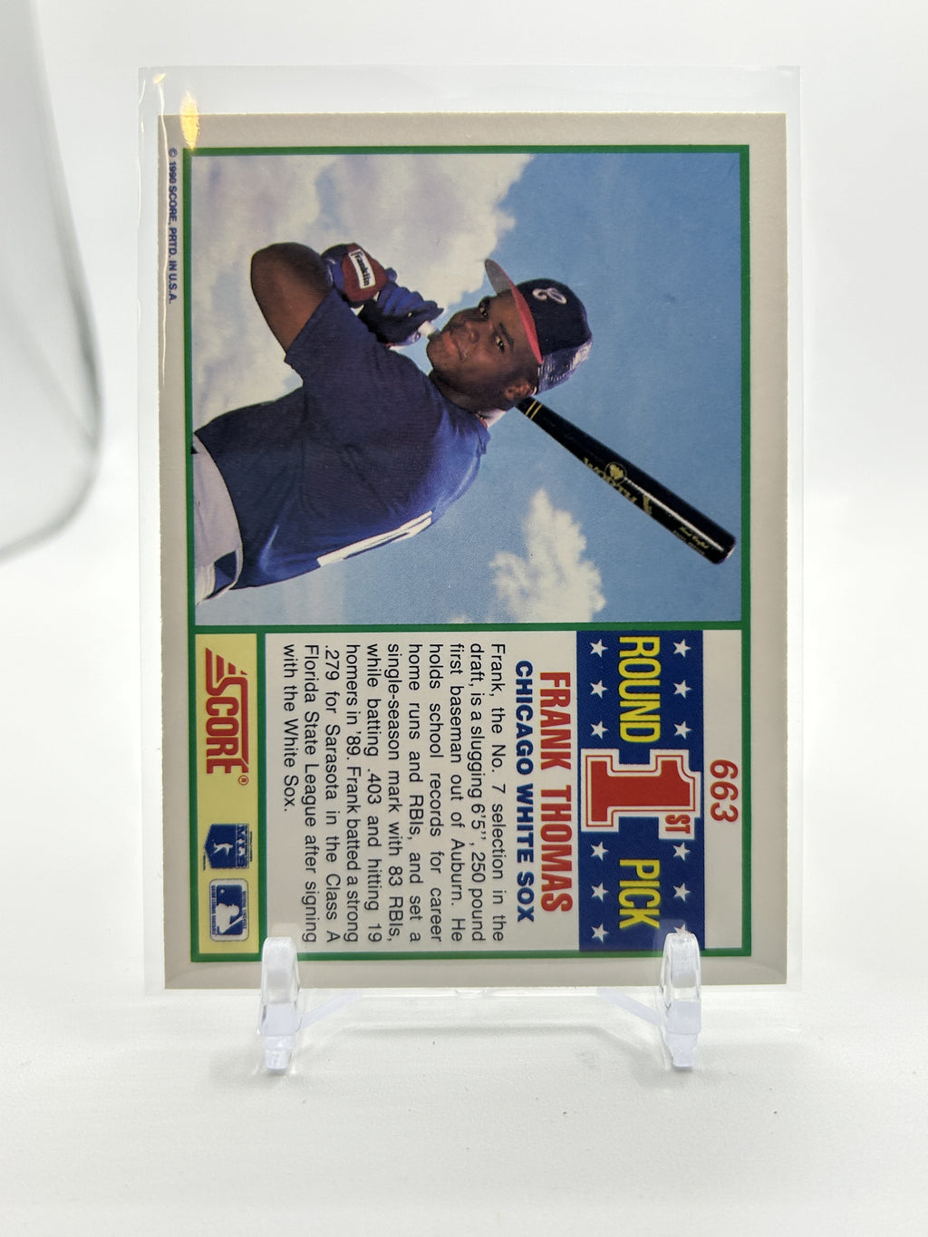 1990 Score 1st Round Pick Frank Thomas Rookie #663