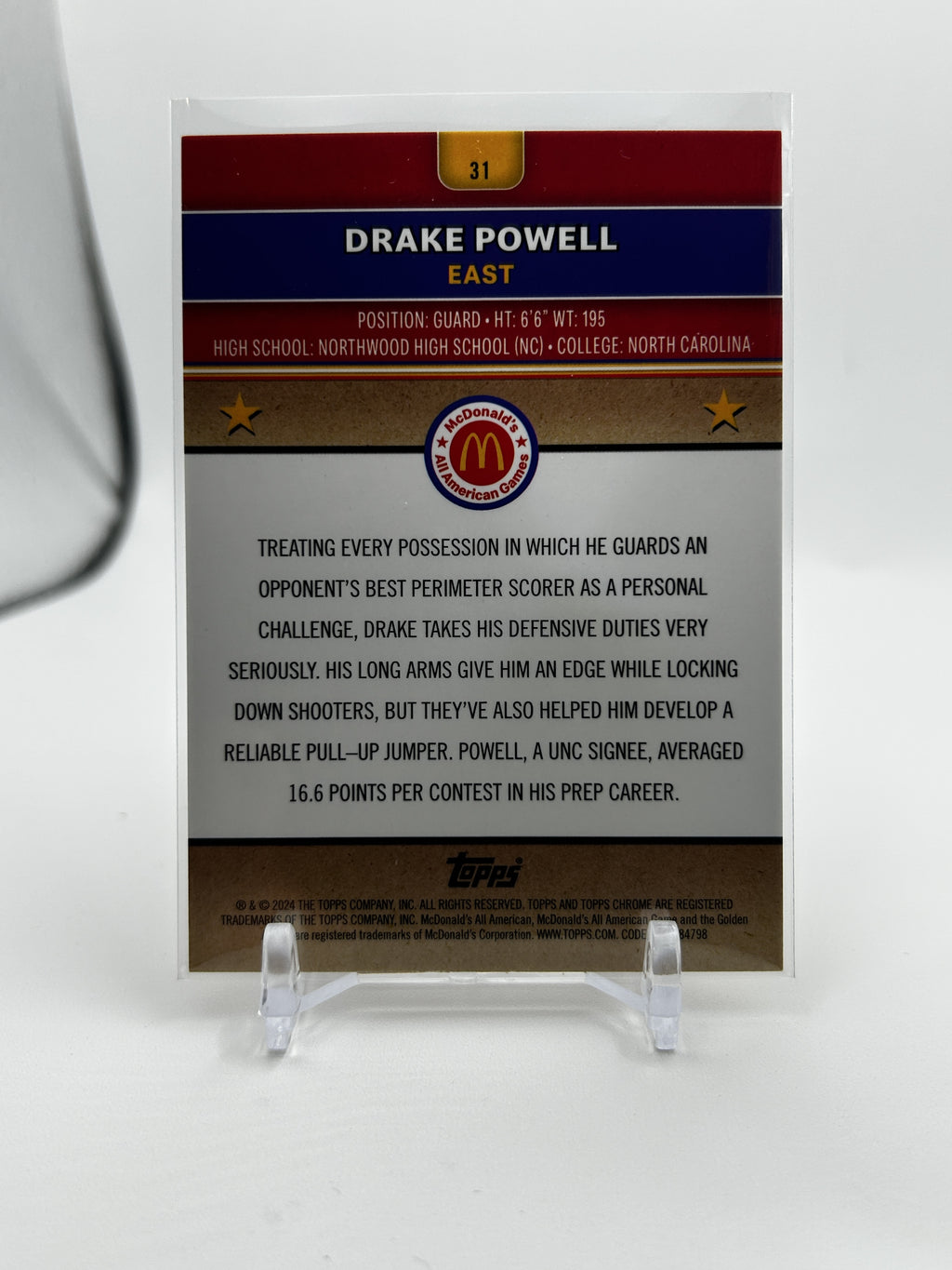 2024-25 Topps McDonald's Chrome Drake Powell Gold Refractor /50