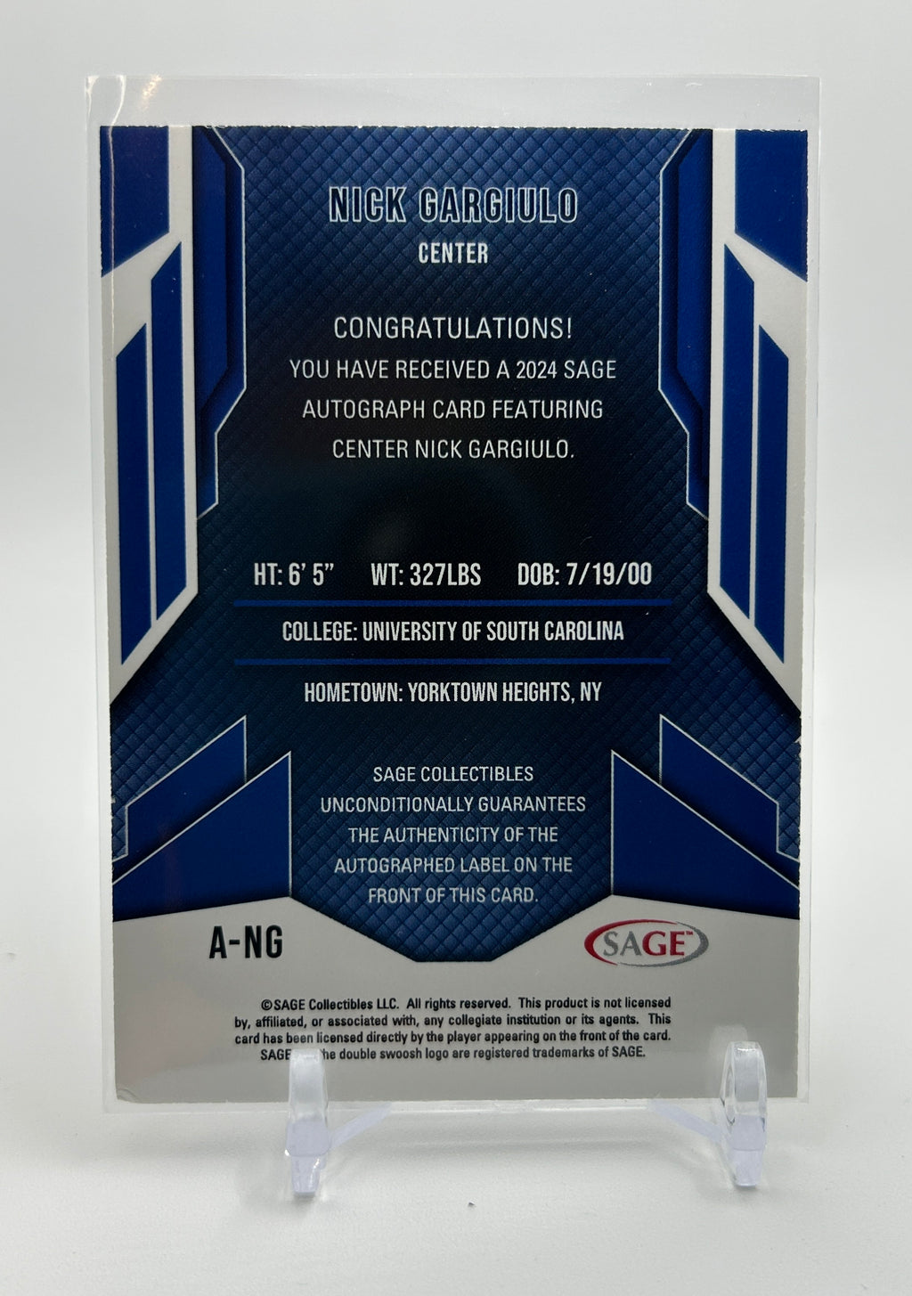 2024 Sage Nick Gargiulo Blue Rookie Auto #A-NG