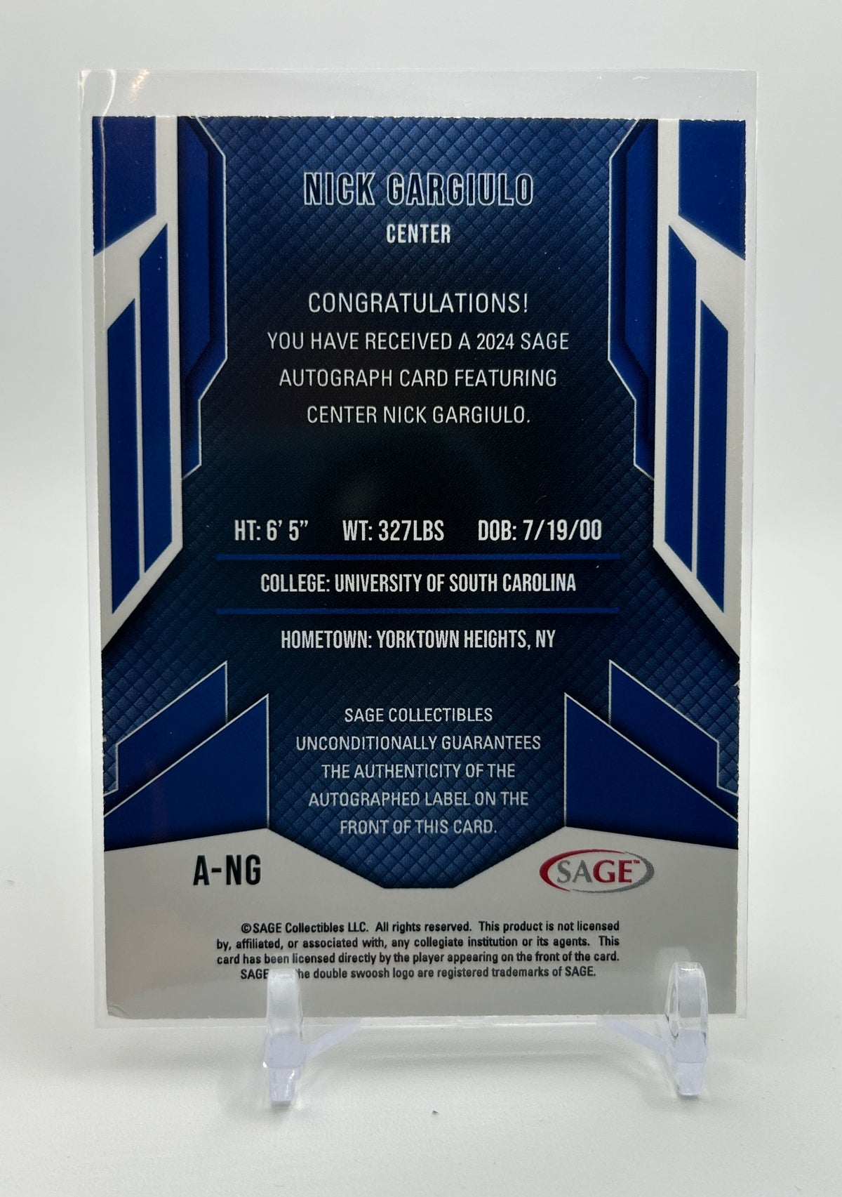 2024 Sage Nick Gargiulo Blue Rookie Auto #A-NG