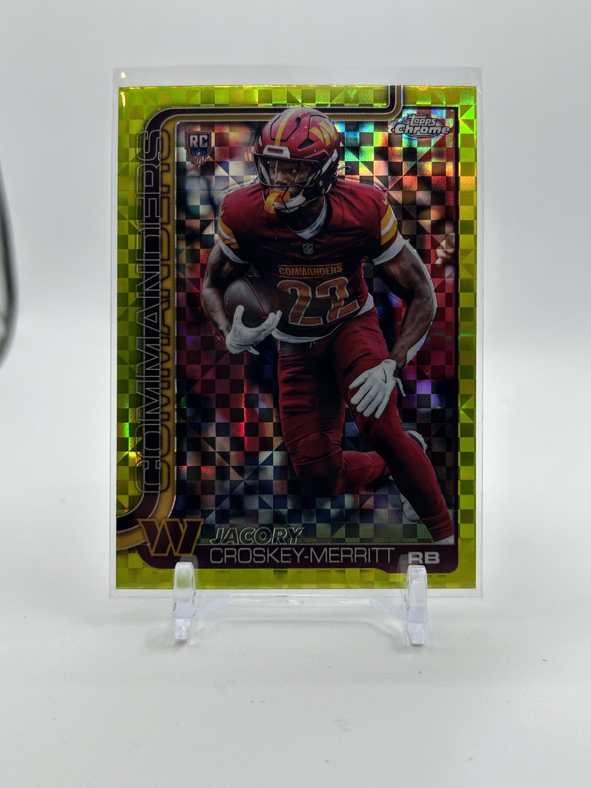2025 Topps Chrome Jacoby Croskey-Merritt Yellow X-Fractor Rookie #387