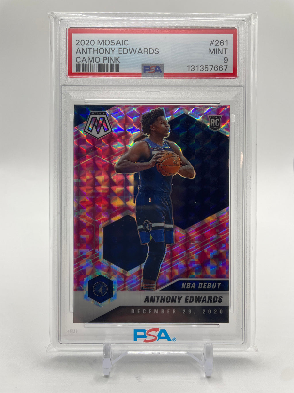 2020-21 Panini Mosaic Anthony Edwards Debut Pink Camo Prizm Rookie #261 PSA 9