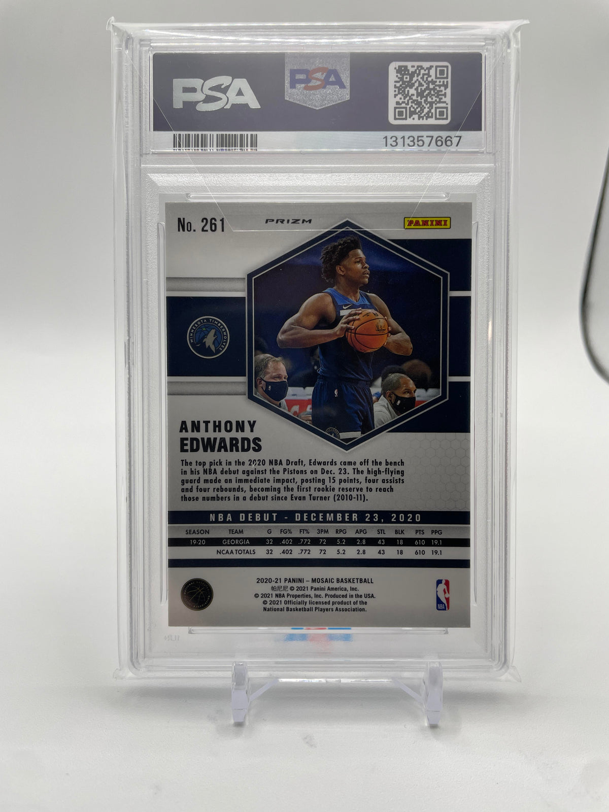 2020-21 Panini Mosaic Anthony Edwards Debut Pink Camo Prizm Rookie #261 PSA 9