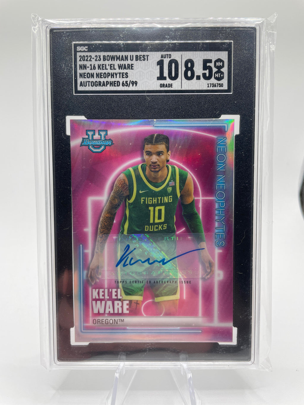 2022-23 Bowman University Best Kel'El Ware Neon Neophytes Auto /99 SGC 8.5 Auto 10