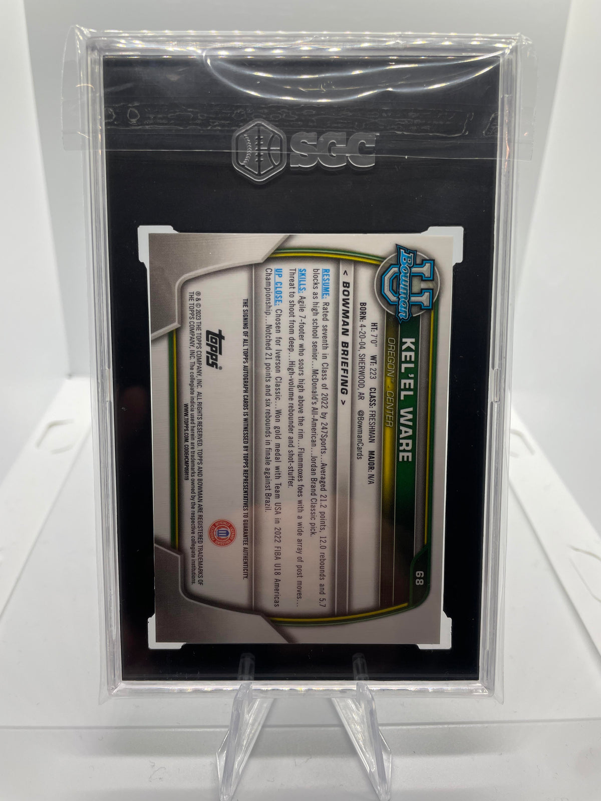 2022-23 Bowman University Chrome Kel'El Ware Rookie Auto SGC 10 Auto 10