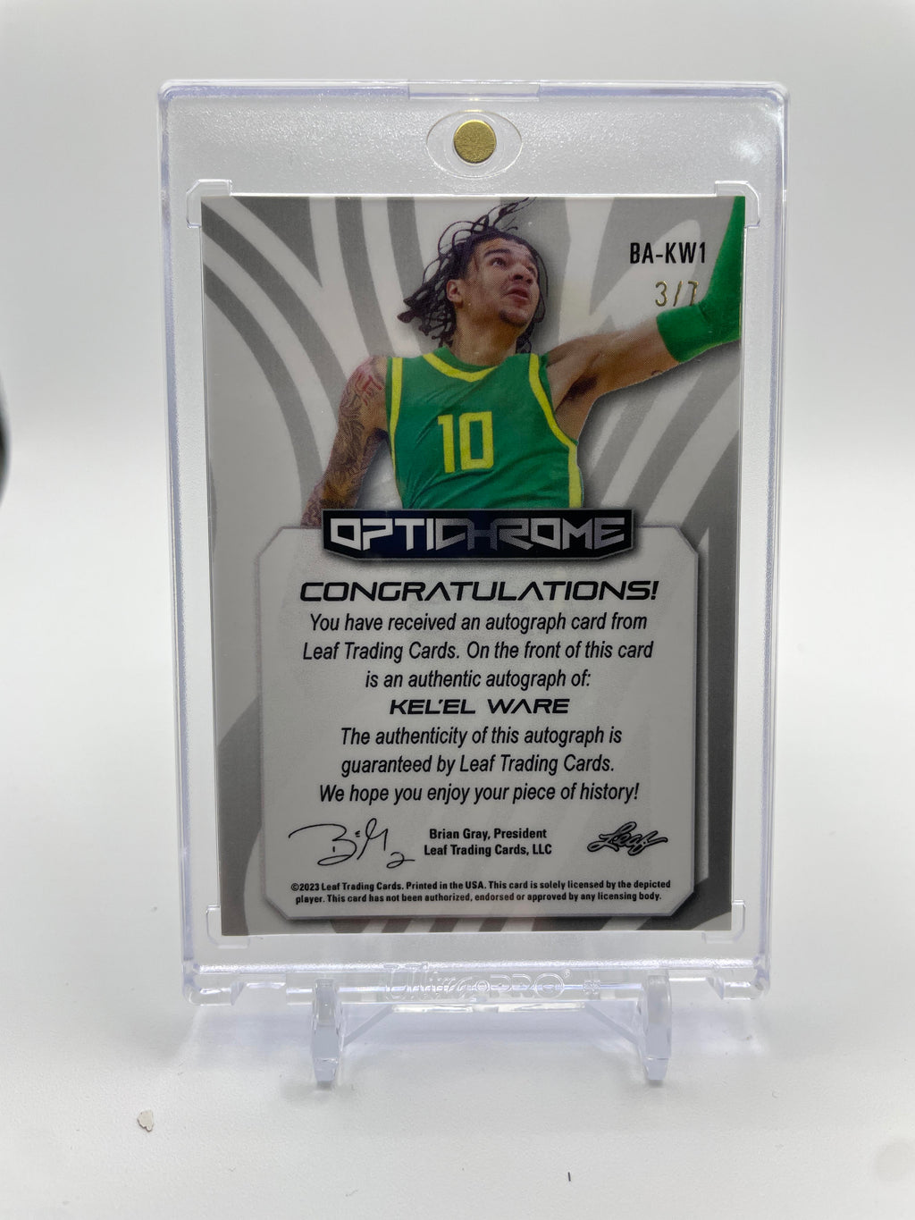 2022-23 Leaf Optichrome Kel'El Ware Black Prizm Rookie Auto /7
