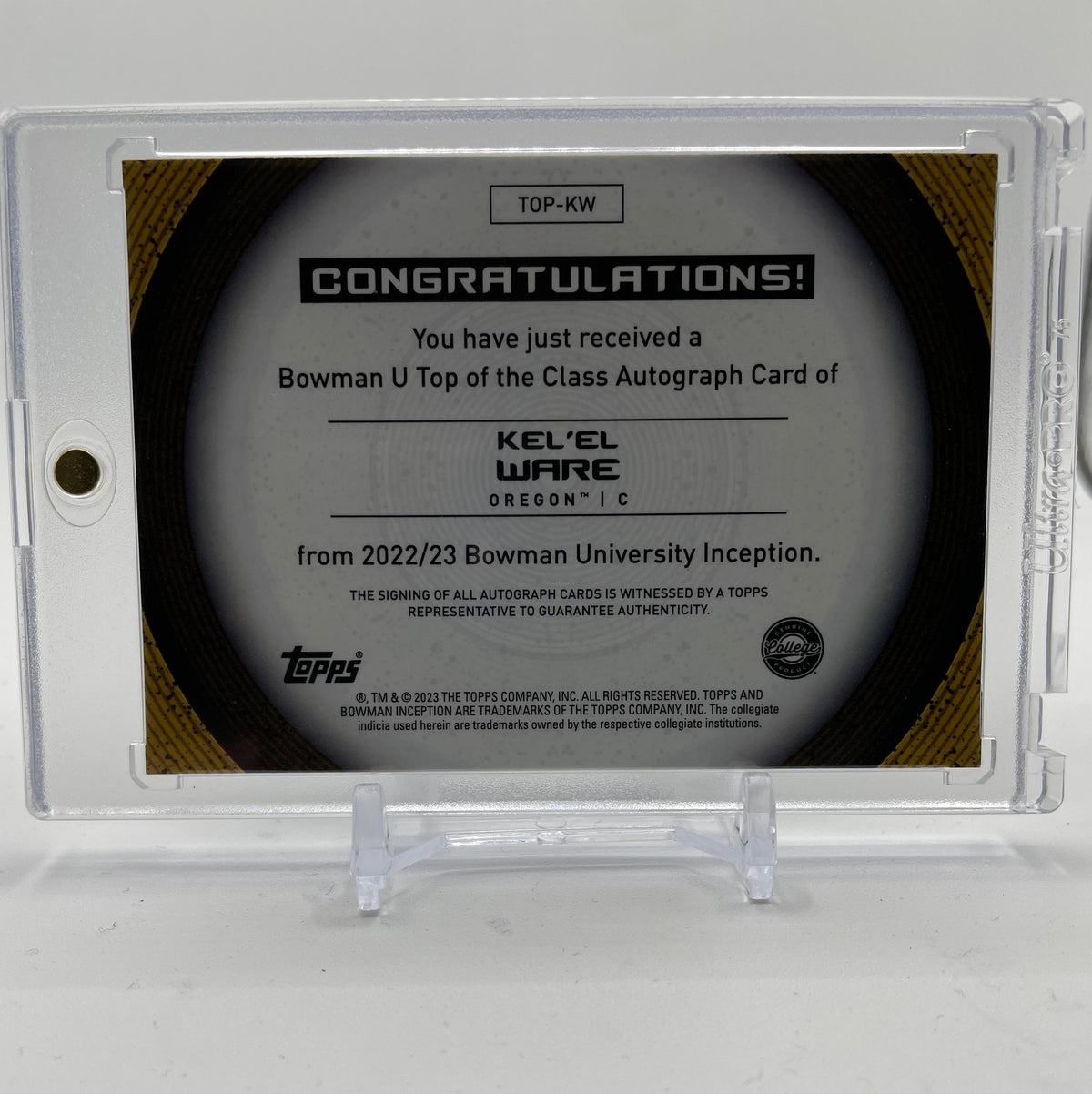 2022-23 Bowman University Inception Kel'El Ware Top Of Class Rookie Auto /100
