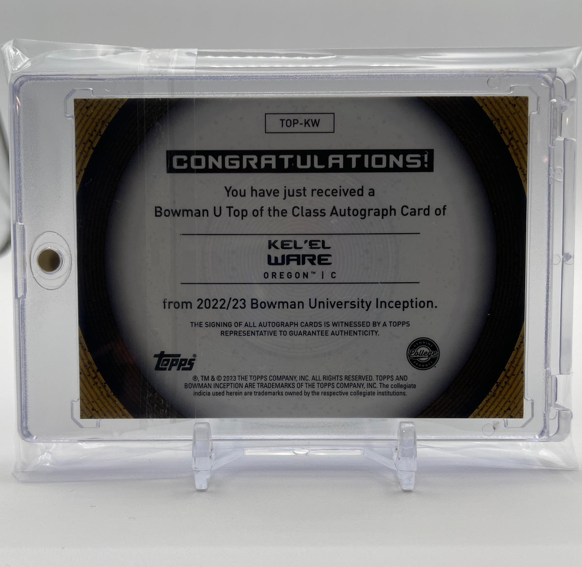 2022-23 Bowman University Inception Kel'El Ware Top Of Class Rookie Auto /100
