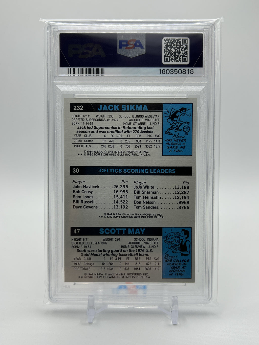1980 Topps Larry Bird Scoring Leader Rookie #30 + Jack Sikma & Scott May PSA 8