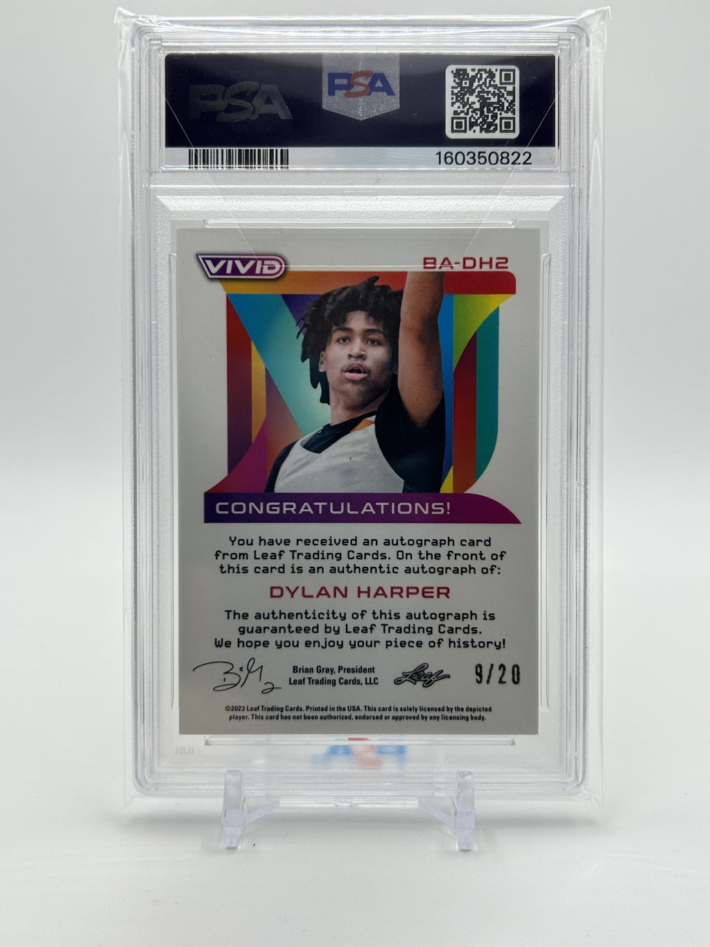2022-23 Leaf Vivid Dylan Harper Black Prizm Rookie Auto /20 PSA 9