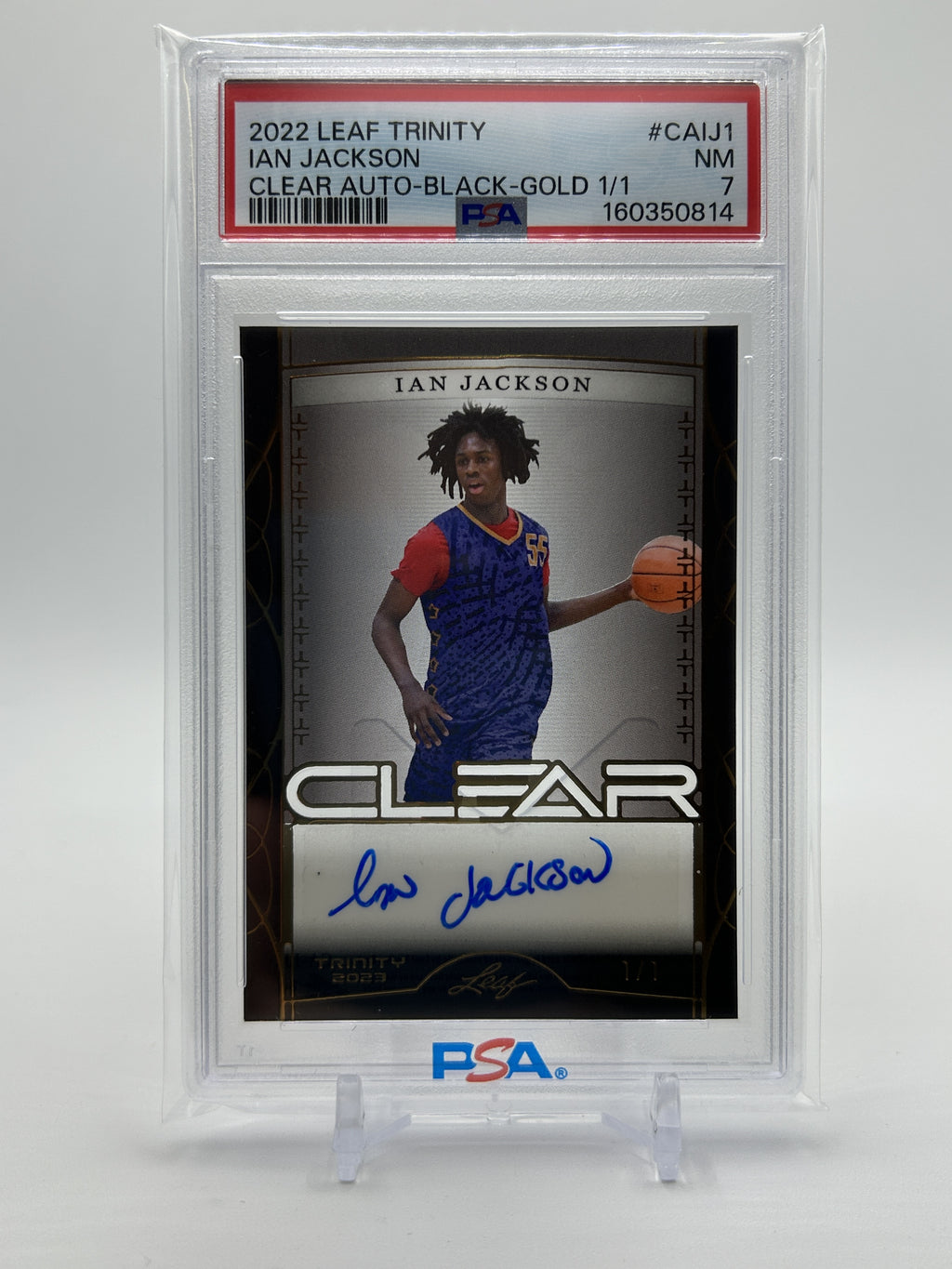 2022-23 Leaf Trinity Clear Ian Jackson Black Gold Rookie Auto 1/1 PSA 7