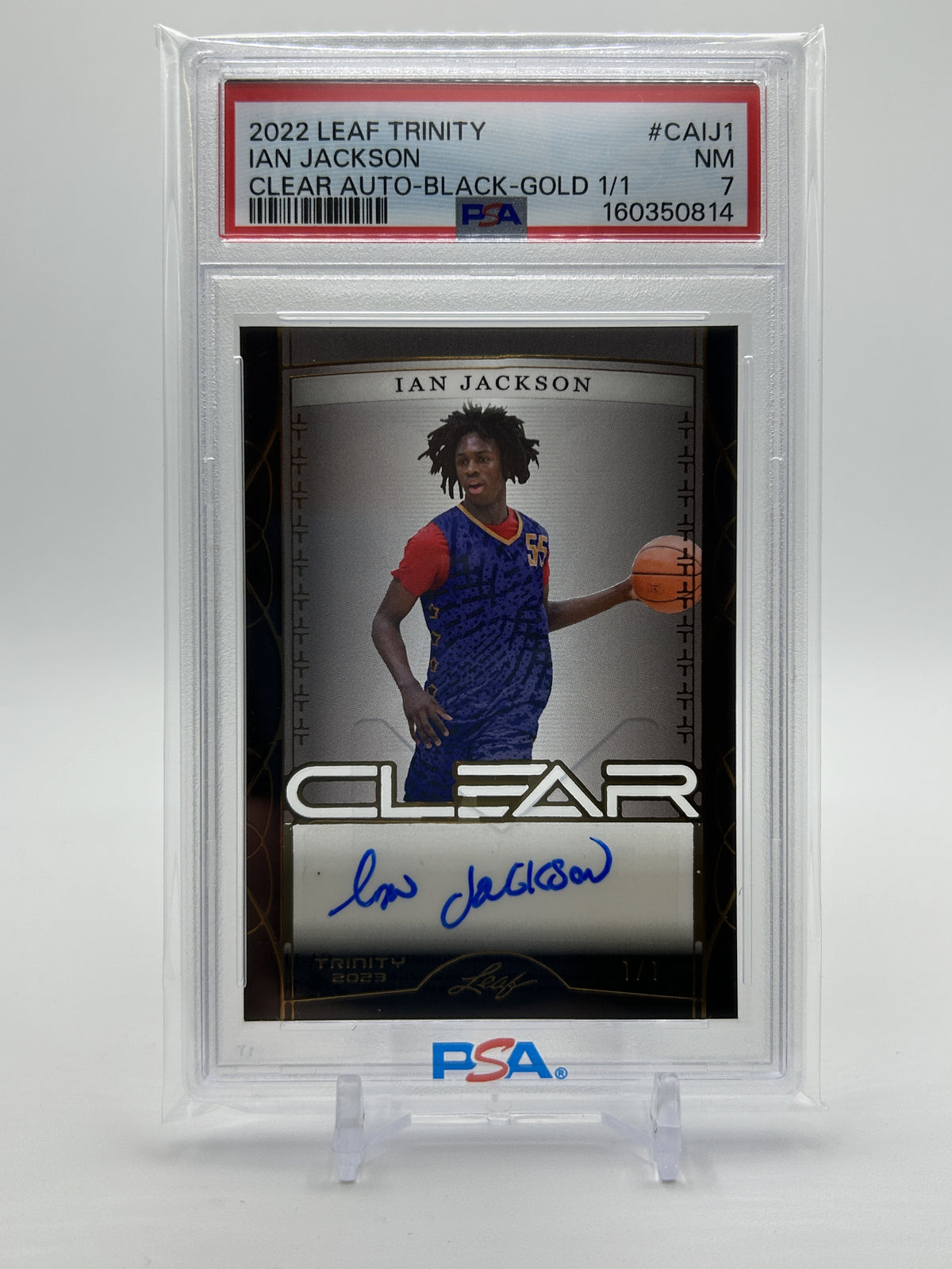 2022-23 Leaf Trinity Clear Ian Jackson Black Gold Rookie Auto 1/1 PSA 7