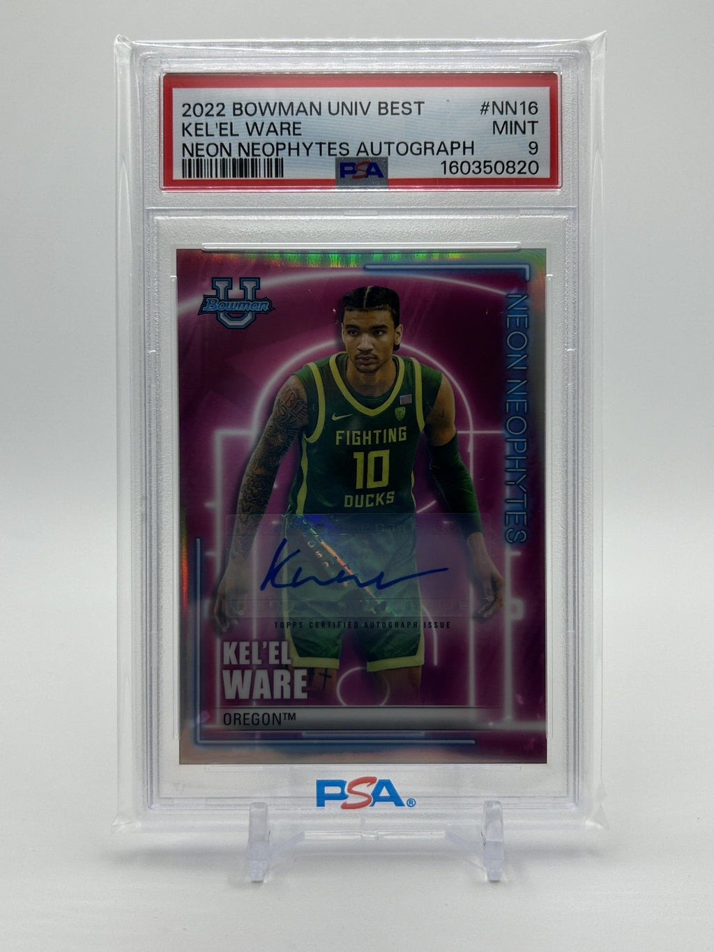 2022-23 Bowman University Best Kel'El Ware Neon Neophytes Auto /99 PSA 9