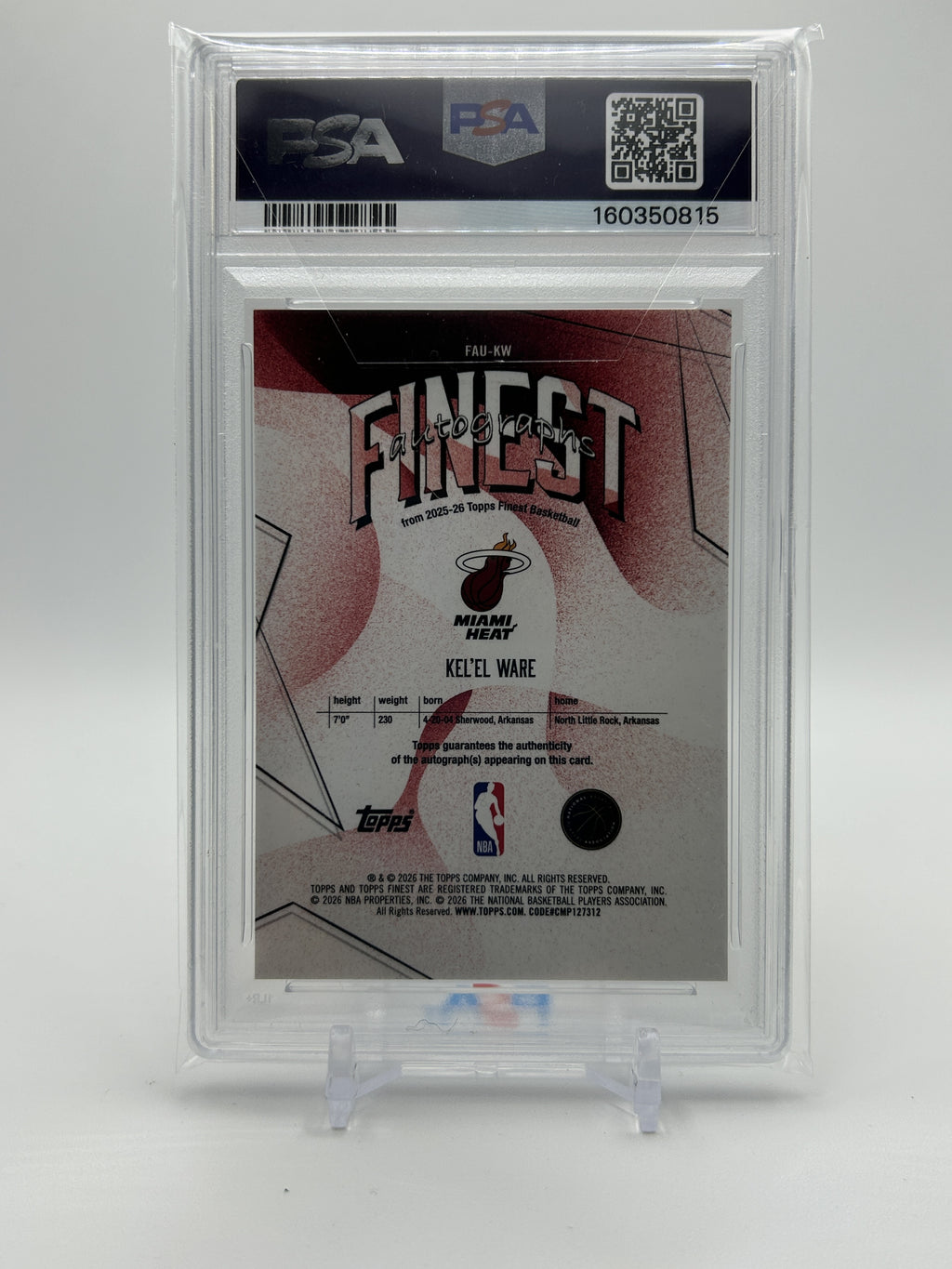 2025-26 Topps Finest Kel'El Ware Finest Black Refractor Auto /10 PSA 9